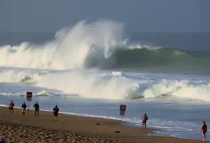 High waves at Southern California beach during advisory