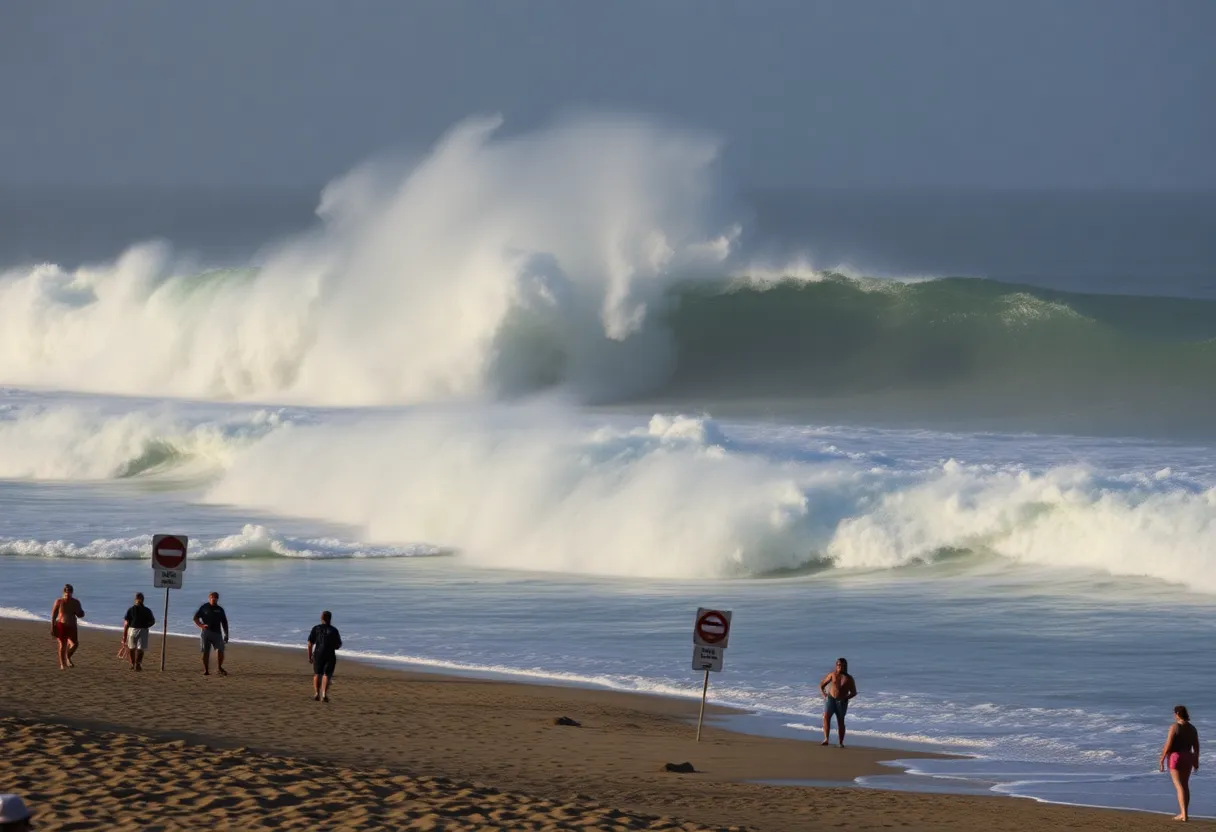 High waves at Southern California beach during advisory