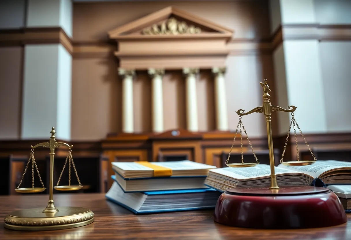 Illustration representing legal proceedings and justice system