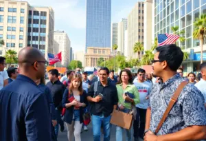 Community members in Los Angeles discussing city issues