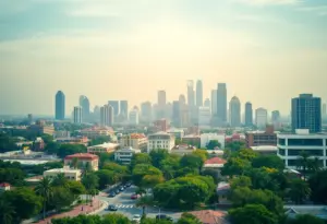 Urban landscape of Los Angeles symbolizing community and political engagement.