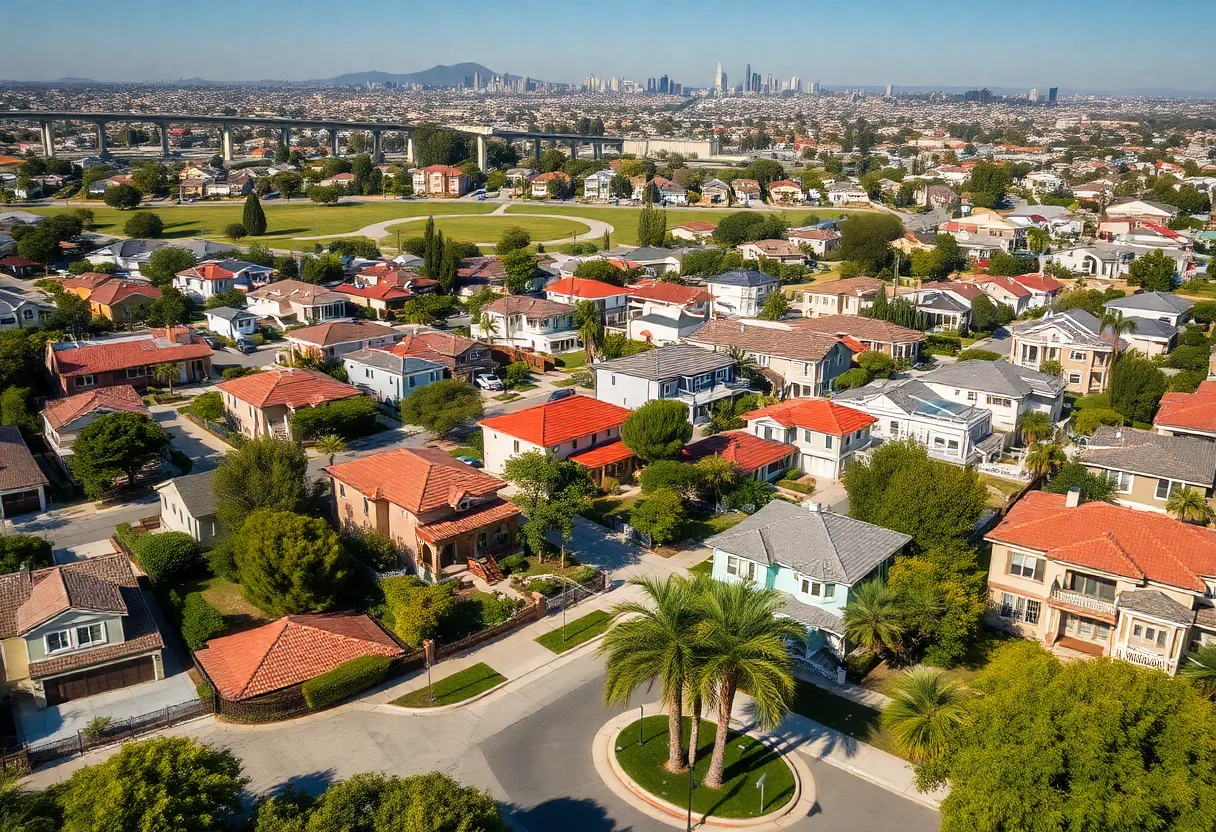 Vibrant Los Angeles neighborhood with various homes and community features