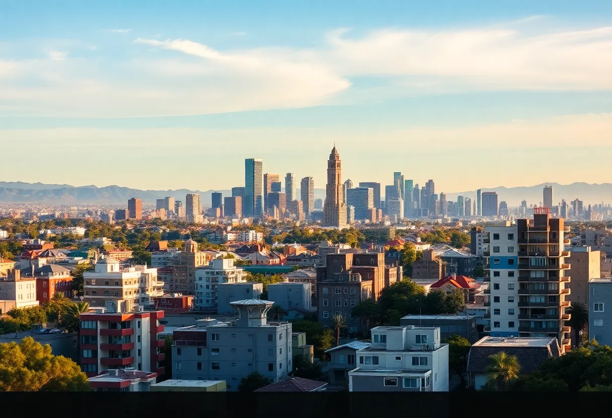 View of the Los Angeles skyline highlighting various neighborhoods and rental properties.