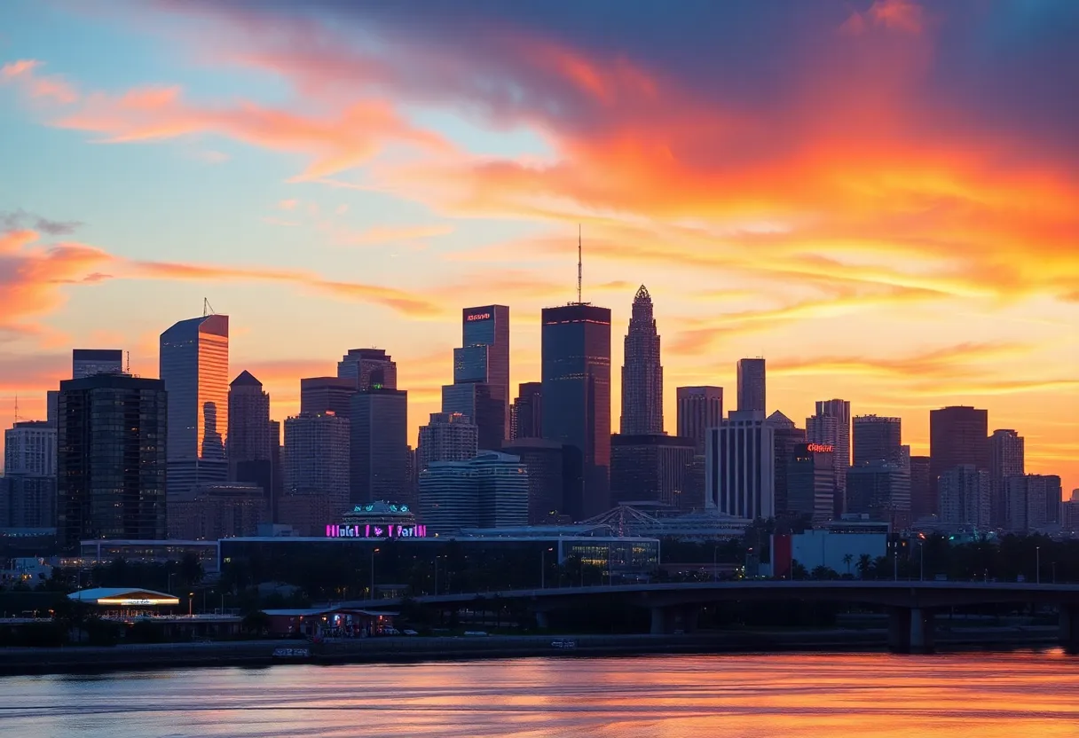 Los Angeles skyline with technology elements symbolizing innovation.