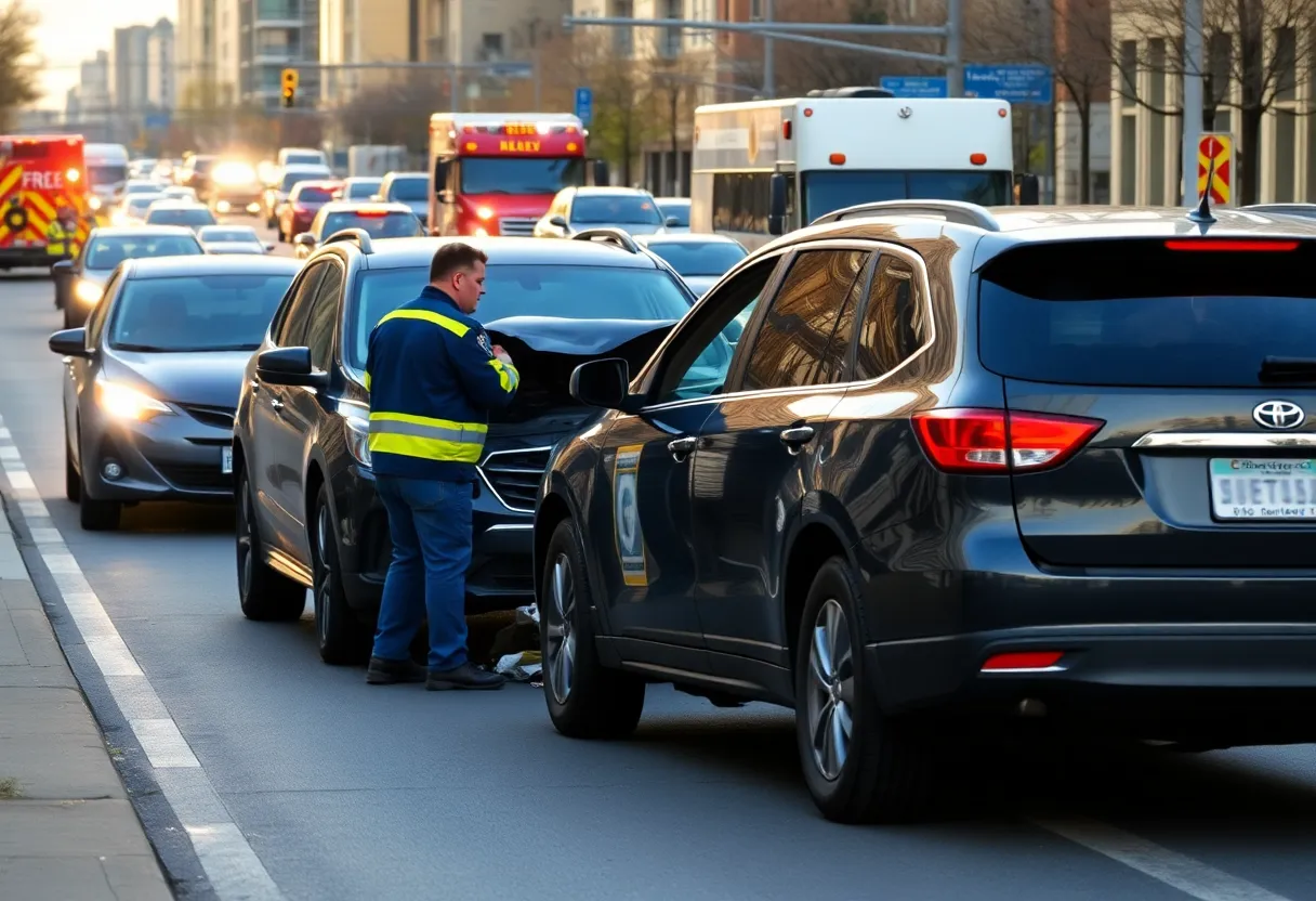 Emergency responders at the scene of a two-vehicle crash on Winnetka Avenue.