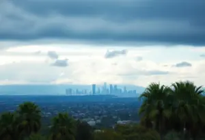 Los Angeles skyline with clouds indicating a weather change