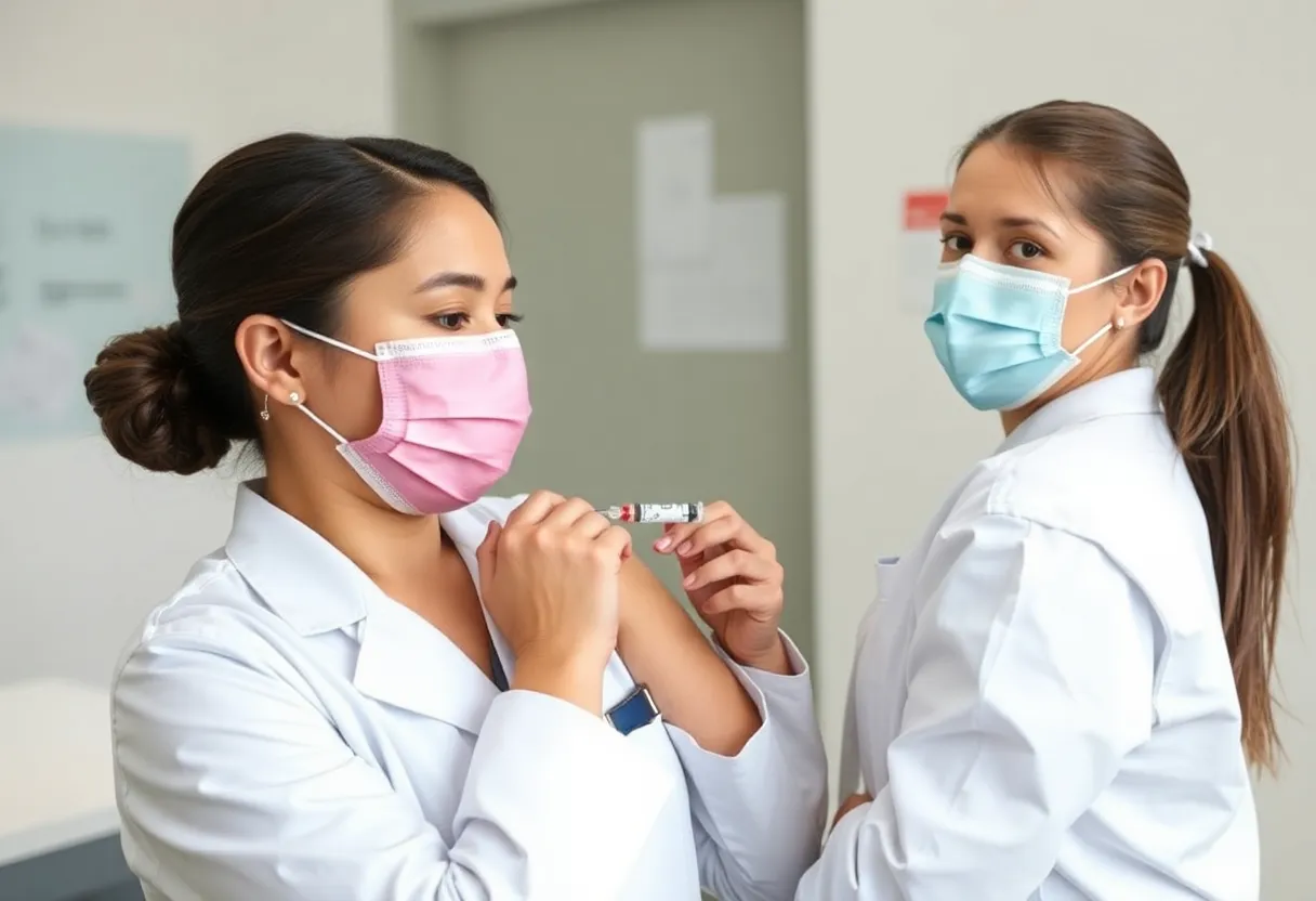 Healthcare worker giving a vaccine to a patient