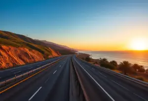 Pacific Coast Highway at sunset in Malibu, California