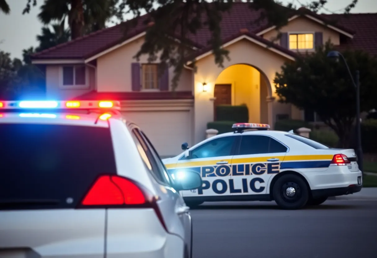 Police car at the scene of an attempted burglary in Woodland Hills