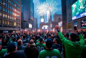 Fans celebrating the Seattle Seahawks Super Bowl victory