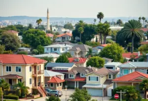 Residential homes in a culturally vibrant Los Angeles neighborhood.